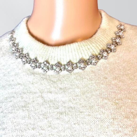 H&M Seafoam Green Rhinestone & Pearl Collar Sweater - Picture 2 of 4